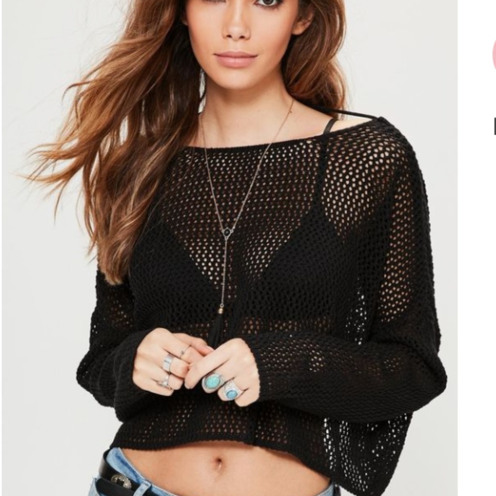 Black Open Stitch Knitted Top